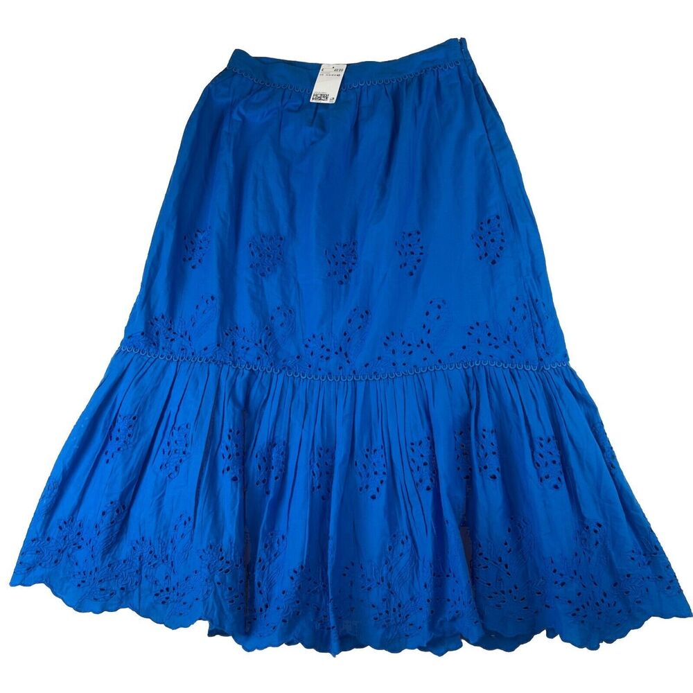 H&M NWT Cotton Tiered Maxi Skirt Blue 10 NEW Cottagecore Boho Ruffle